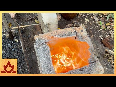 Primitive Technology: One-Way Blower Iron Smelt & Forging Experiment